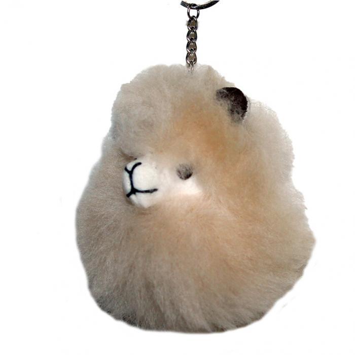 Alpaka Fellkopf Schlüsselanhänger Beige