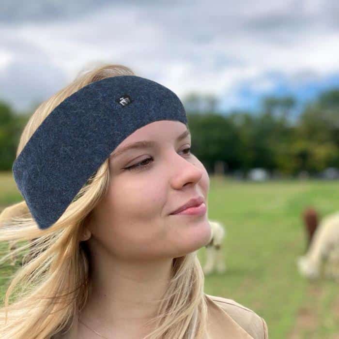 Alpaka Kuschelstirnband breit jeans blau
