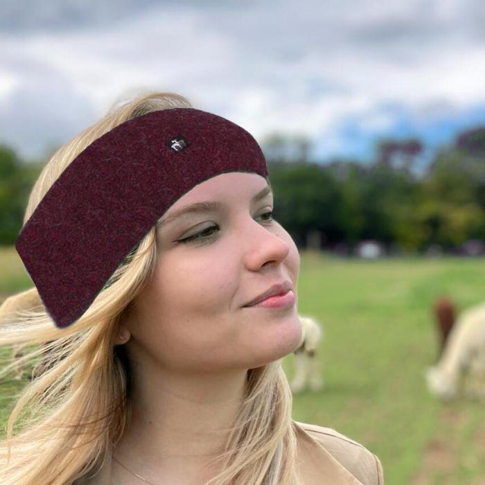 Alpaka Kuschelstirnband breit weinrot