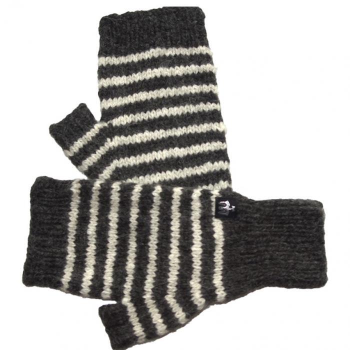 Alpaka Fingerless Handschuhe Schwarz Weiss