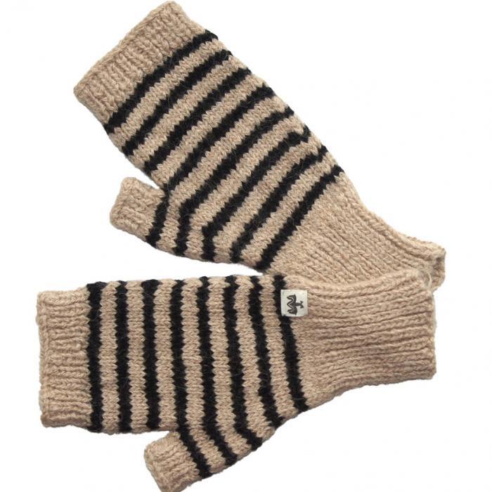 Alpaka Fingerless Handschuhe Beige Schwarz