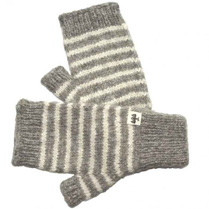 Alpaka Fingerless Handschuhe Grau Weiss