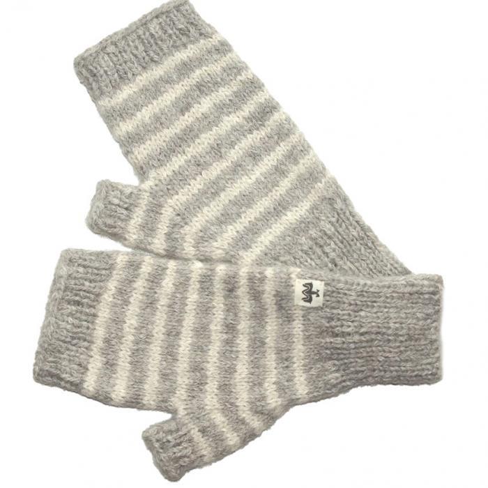 Alpaka Fingerless Handschuhe Hellgrau Weiss