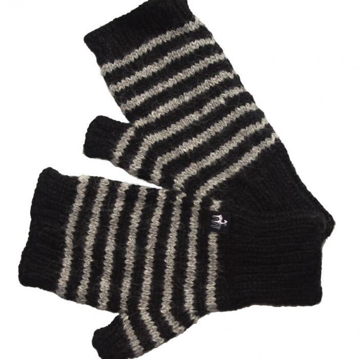 Alpaka Fingerless Handschuhe Schwarz Grau